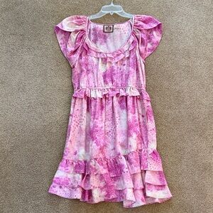 Juicy Couture Pink Floral Tie Dye Ruffle Silk Mini Dress 2
